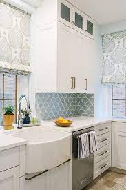Blue Kitchen Backsplash Tiles With White Cabinets Contemporary Kitchen Kitchen Tiles Design Interior Design Kitchen White Kitchen Tiles