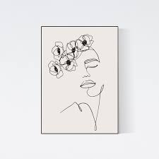 Woman With Flowers Line Art Print Woman Face Single Line Etsy Line Art Drawings Line Art Single Line Drawing
