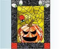 Stack two pieces together, gluing with a drop of fusing adhesive at each end. Halloween Scary Pumpkin 2008a Stained Glass Pattern Of Scary Pumpkin And Spider Web And Spider 0 2 00pdq Stained Glass Patterns Custom Patterns For Stained Glass