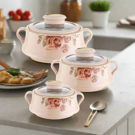 Rose Petal Casserole with Glass Lid