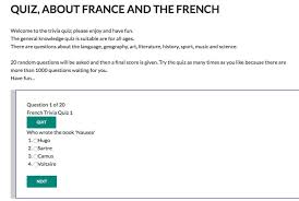 The trivia questions that not only get the best response but also entertain the players or teams the most are the most fun questions. Qcm Quizz In English About France And The French Quizz A Choix Multiples En Anglais A Propos De La France Et D Knowledge Quiz Trivia Quiz General Knowledge