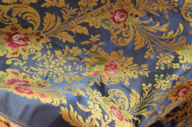 Tanduri is imported from malda. Italian Silk Blend Blue Brocade Fabric With Gold Floral Pattern And Red Roses Contemporary Production Based On Ancient 17th Century Design