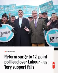 Reform has surged to a 12-point lead over Labour as support for the  Conservatives falls following a string of high-profile defections to Nigel  Farage's party, a new poll suggests 🔴 Exclusive from