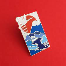 Crane Waterfall Japan Enamel Pin Badge Mount Fuji Japanese Etsy In 2021 Enamel Pin Badge Enamel Pins Pin Badges
