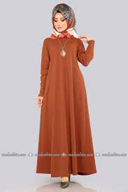 Moda Selvim Kolyeli Boydan Tesettur Elbise Edf4107 Taba Elbise Modelleri Elbise Islami Giyim