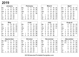 Pin On 2019 Calendar Printable