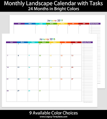 2018 2019 24 Month Landscape Calendar With Tasks Printable Calendars Available In A Variety Of Colors Landscape Calendar Calendar Printable Montly Calendar