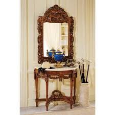 50 inches w x 18 inches d x 29 inches h; Design Toscano Chateau Gallet Console Table And Mirror Set Home Furniture Accent Furniture Accent Tables