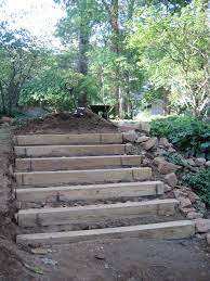 Railroad Tie Steps Sloped Garden Garden Stairs Landscape Stairs
