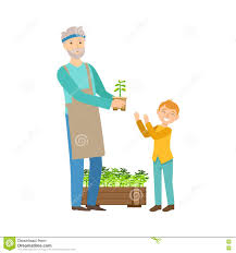 Illustration de dessin animé de style. Grand Pere Et Petit Fils Faisant Du Jardinage Une Partie De Petit Enfant De Grand Parent Passant Les Illustrations Ensemble Regl Illustration De Vecteur Illustration Du Gris Personne 82180852