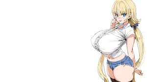huge breasts, big boobs, Asanagi, blonde, anime girls, jeans, simple  background, anime | 1920x1080 Wallpaper - wallhaven.cc