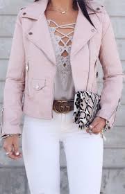 A Pink Biker Jacket To Soften The Blow Of Looking Outside And Seeing Pure Darkness At 8 A Pink Leather Jacket Outfit Pink Jacket Outfit Leather Jacket Outfits