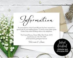 Wedding Guest Accommodation Information Printable Wedding Etsy Wedding Details Card Wedding Directions Wedding Printables