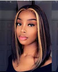 Thriving Hair Colored Bob Black With 27 Blonde Streaks Short Straight Bob Pre Plucked Virgin Human Hair Lace Front Wigs V90 Front46 Long Hair Styles Wig Hairstyles Dyed Hair