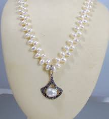 Sterling Baroque Pearl Necklace Two Strand Woven Cultured Etsy Baroque Pearl Necklace Pearl Necklace Pearl Pendant