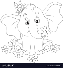 Baby Elephant Sitting Among White Daisies Download A Free Preview Or High Quality Adobe Illustra Elephant Coloring Page Elephant Drawing Art Drawings For Kids