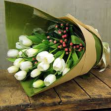 Same day delivery before 14:00 Perfect White Winter Tulips Berries Sydney Melbourne