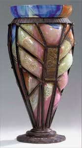 Vase Delatte Nancy En Verre Polychrome Et Inclusions D Argent Souffle Dans Une Resille En Fer Forge Hauteur Ceramic Painting Art Decoration Glass Sculpture
