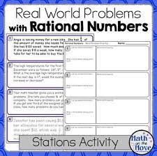 Rational Number Real World Word Problems Stations Activity 7 Ns 3 In 2021 Word Problems Rational Numbers Station Activities