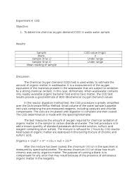The dichromate reflux method is preferred over procedures using other oxidants (eg potassium permanganate) because of its superior oxidizing ability. 145495532 Experiment 4 Cod Docx Physical Sciences Science Mathematics