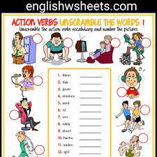 Action Verbs Esl Printable Unscramble The Words Worksheets For Kids Action Verbs Actionverbs Esl In 2021 Action Verbs Preschool Sight Words Action Verbs Worksheet