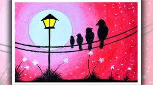 Moonlight Drawing For Beginners With Oil Pastel Step By Step How To Draw Scenery Of Birds Youtube How to draw scenery green light with oil pastel step by step.