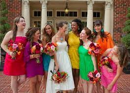 My Wedding Dress Each Bridesmaid Wear A Different Color Bright Bridesmaid Dresses Bridesmaid Dresses Different Colors Rainbow Bridesmaids