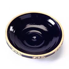 Over 70% new & buy it now; Locking 2 Piece Dark Blue With Cream Colored Accents Ceramic Bird Bath