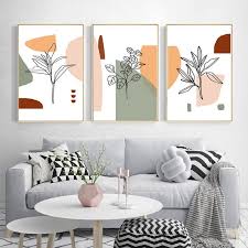 Abstract Art Leaf Line Art Set Of 3 Prints Orange Green Art Etsy In 2021 Wall Art Living Room Green Art Abstract Modern Art Abstract