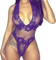 Buy Zimaes-Women Women's for Sex Flirt Sleeveless Patchwork Sexy Deep V  Neck Lace Trim Leotard Bodysuits Xs X-Small Purple at Amazon.in