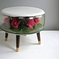 Inflatable Terrarium Foot Stool Ottoman With Red Faux Flowers 1969 Kitsch Decor Plastic On Etsy 195 00 Kitsch Decor Footstool Kitsch