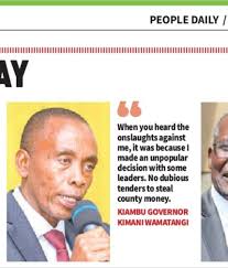 Governor Wamatangi faced backlash for one reason: he blocked dubious  tenders and refused to let county money be stolen. Standing strong for  integrity! #KiambuIkoBestNaWamatangi