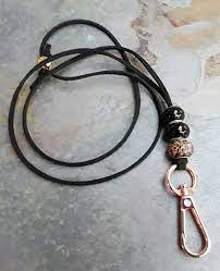Rose Gold Black Lanyard Id Badge Holder Necklace Name Badge Etsy Eyeglasses Holder Necklace Black Lanyard Badge Holder Necklace