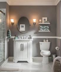 Oval Mirror Sconces Floating Shelves Chair Rail Small Bathroom Colors Gray Bathroom Decor Bathroom Colors