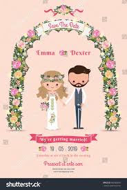 Rustic Blossom Flowers Cartoon Couple Wedding Invitation Card On Pink Background Cartoon Wedding Invitations Couple Wedding Invitation Wedding Invitation Cards