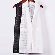 Женская длинная жилетка в европейском стиле, черно-белая безрукавка с  разрезом сзади, повседневная верхняя одежда | AliExpress