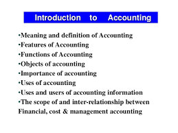 Accounting the practice or profession of maintaining financial records, noting expenses or revenue, and determining how much one owes or is owed. 1 Intro To Financial Accounting Mba