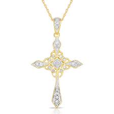 Natalia Drake 1/4 Cttw Diamond Cross Pendant Necklace in Gold Plated  Sterling Silver (Color IJ / Clarity I2-I3) - Walmart.com