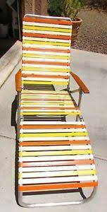 Vintage Aluminum Folding Vinyl Strap Chaise Lounge Patio Lawn Chair Mid Century Patio Lawn Chairs Lawn Chairs Chaise Lounge