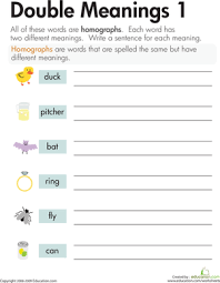 Blank spelling worksheets, creative writing. Homographs Double Meanings 1 Worksheet Education Com