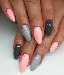Modele Unghii Gel Culori Diferite Almond Acrylic Nails Trendy Nails Grey Nail Designs