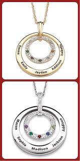 Birthstone And Diamond Necklace With Names Silver Or Gold Dainty Diamond Necklace Necklace With Kids Names Horseshoe Pendant