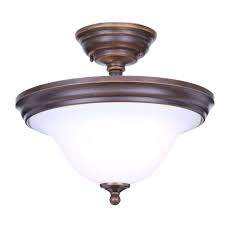 A blend of simple design and clean lines add to the minimalistic charm of this. Hampton Bay Somerset 13 In 2 Light Bronze Semi Flush Mount With Bell Shaped Frosted Glass Shades Gex8212a The Home Depot Semi Flush Mount Lighting Flush Mount Lighting Fan Bulbs