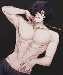 beelzebub (shuumatsu no valkyrie), shuumatsu no valkyrie, highres, 1boy,  abs, black hair, cross, looking at viewer, male focus, muscular, muscular  arms, no shirt, pectorals, red eyes, short hair 