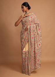 See more ideas about flower designs, design, flower drawing design. Buy Parmesan Beige Saree With Kashmiri Embroidery In Floral Jaal Design Online Kalki Fashion
