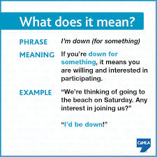 You Could Say I M Down For That I M Down To Do That Or Simply I M Down Can You Think Of Any Other Prepositio English Phrases English Words Slang Words