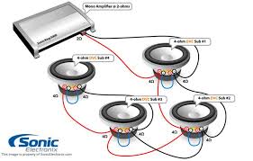 The proper way to wire this so that you do not burn out the amp is to run the 2 vioce coils in series. Monoblock Amp 4 Ohm Dual Voice Coil Wiring Diagram