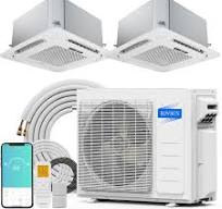ROVSUN 2 Zone 9000 + 12000 / 20000 BTU 20 SEER2 230V Ceiling Cassette Mini  Split AC with Heat Pump & Install Kit