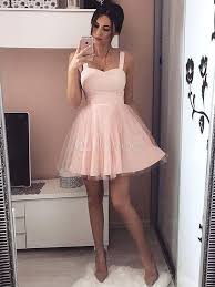 Pink Skater Dress Short Prom Dress Tulle Straps Women Flared Homecoming Dress Pink Skater Dress Tulle Homecoming Dress Blush Homecoming Dress