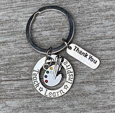 Art Teacher Keychain Teach Learn Inspire Teacher Jewelry Inexpensive Art Keychain